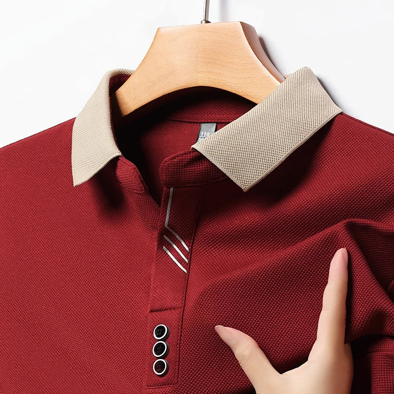 Polo de manga larga con cuello beige para hombre