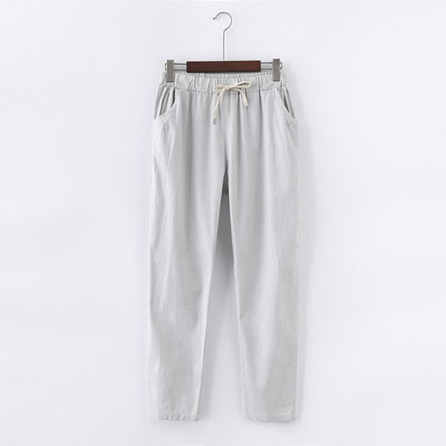 PANTALONES DE ALGODÓN Y LINO PARA MUJER - CINTURA ELÁSTICA