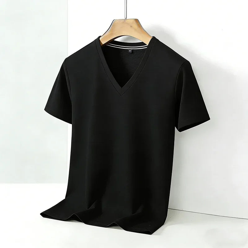 Camiseta para hombre Basic+ transpirable lisa de corte ajustado con cuello en V y manga corta