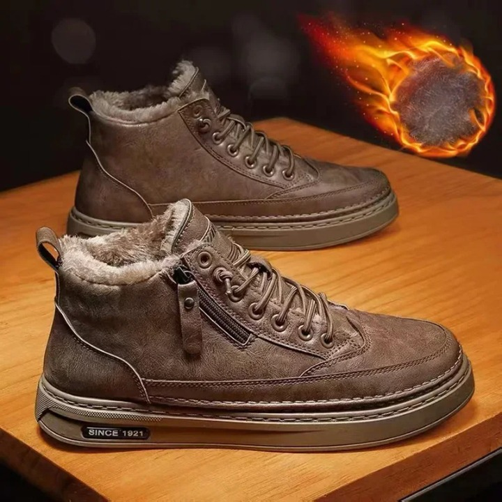 Zapatillas Altas de Cuero con Forro de Piel y Cremallera