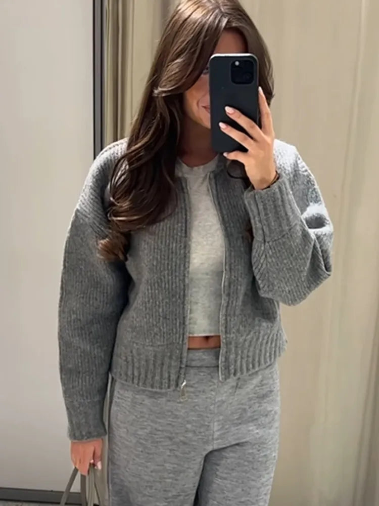 Gilet style blouson aviateur en maille zippé