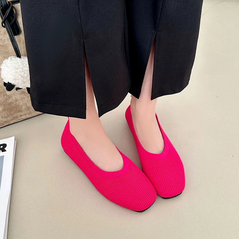 Ballerines Femme en Maille Légère à Bout Carré & Motifs – Semelles Souples