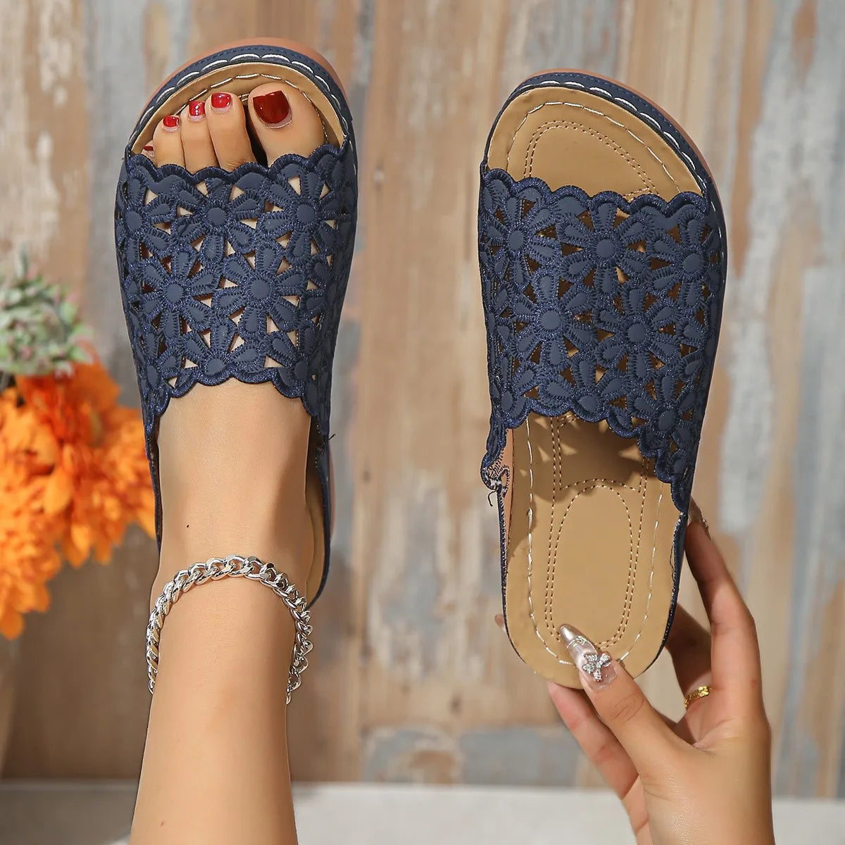 Sandalias casual de cuña caladas — suela gruesa y transpirables