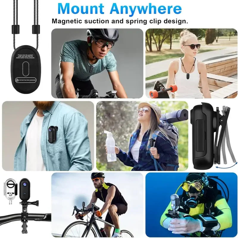 Mini Caméra Sport Full HD WiFi – Caméra d’Action pour Casque, Moto et Guidon avec Batterie Intégrée