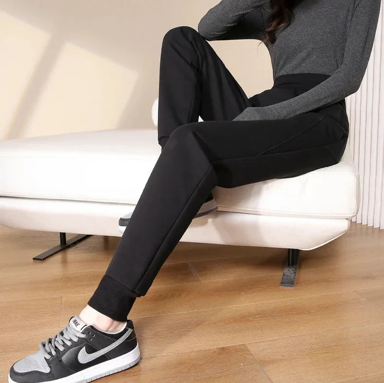 Jogging Slim à Large Taille Haute et Doublure Polaire
