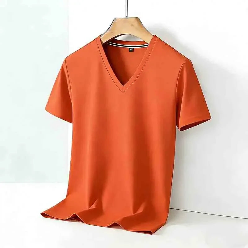 Camiseta para hombre Basic+ transpirable lisa de corte ajustado con cuello en V y manga corta