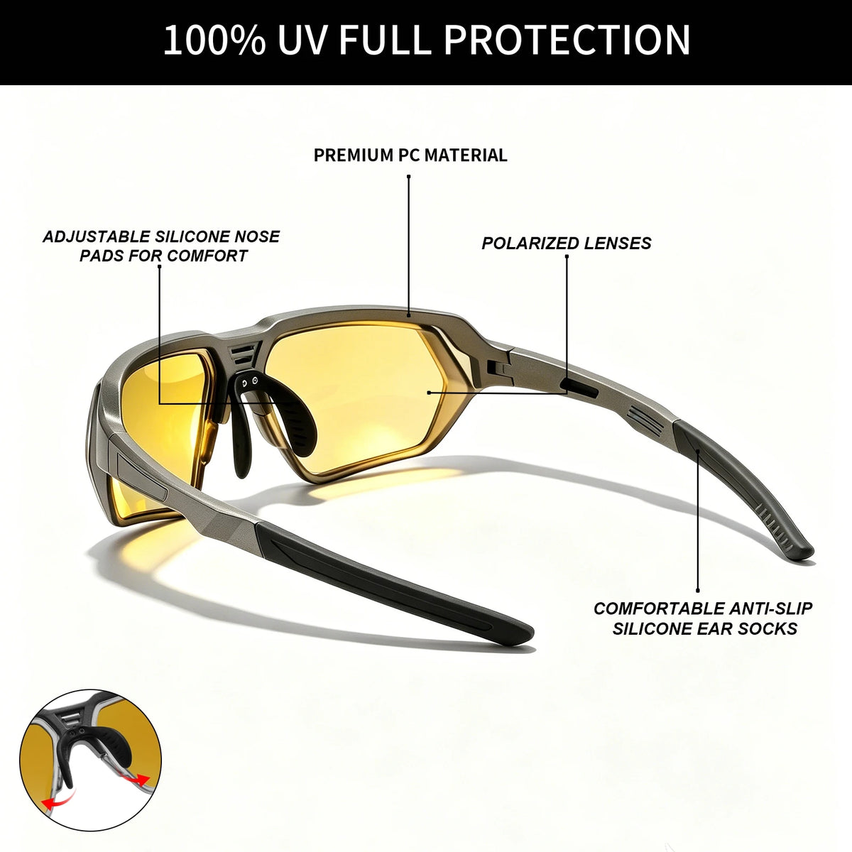 Lunettes de Conduite de Nuit Polarisées Anti-Éblouissement – Protection UV400, Branches Antidérapantes + Étui OFFERT