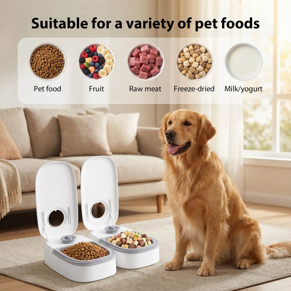 Distributeur Automatique de Nourriture Chat & Chien – Minuterie 48H, 2 Gamelles de 350ML