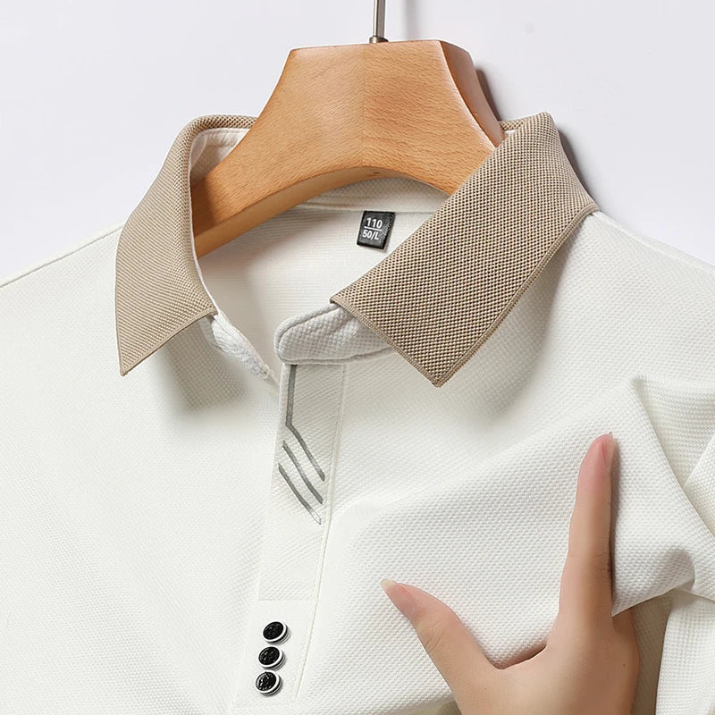 Polo de manga larga con cuello beige para hombre