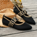 Ballerines Femme en Maille Tricotée – Bout Pointu, Bride Élastique à Motif – Chaussures Plates Élégantes & Confortables