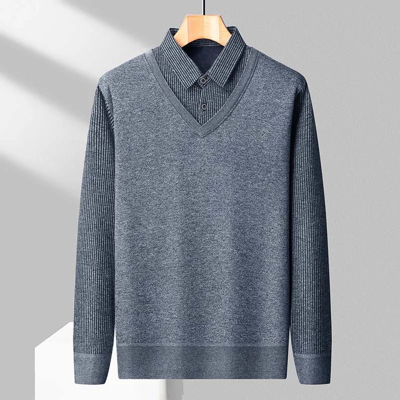 Pull 2 en 1 avec Chemise à Rayures Doublure Polaire