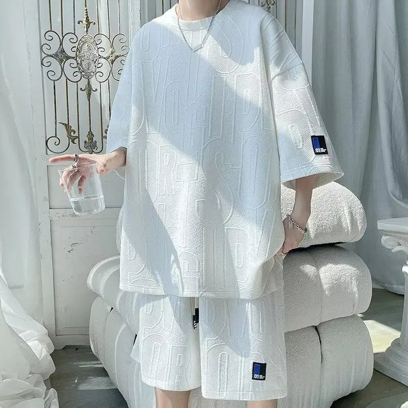 Ensemble Homme 2 Pièces en Tissu Gaufré – T-Shirt et Short Décontractés Été 2026