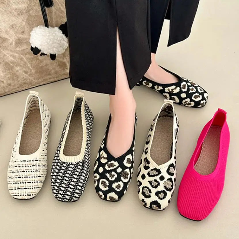 Ballerines Femme en Maille Légère à Bout Carré & Motifs – Semelles Souples