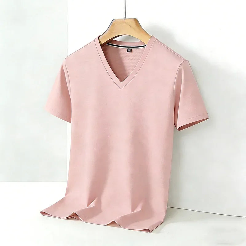 Camiseta para hombre Basic+ transpirable lisa de corte ajustado con cuello en V y manga corta