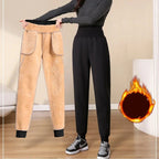 Jogging Slim à Large Taille Haute et Doublure Polaire
