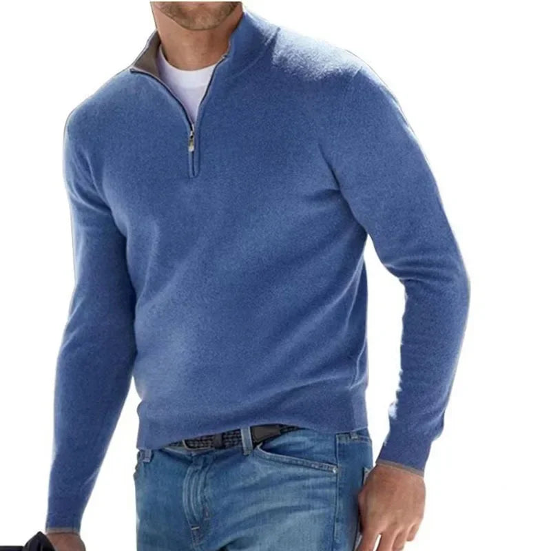 Jersey informal con cuello chimenea y cremallera
