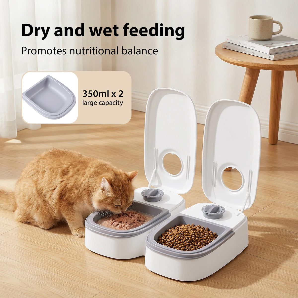 Distributeur Automatique de Nourriture Chat & Chien – Minuterie 48H, 2 Gamelles de 350ML