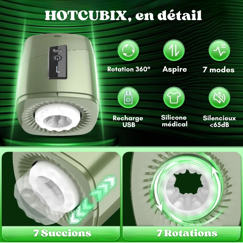 HOT CUBIX - Mini masturbateur discret de voyage - 7 succions & 7 rotations