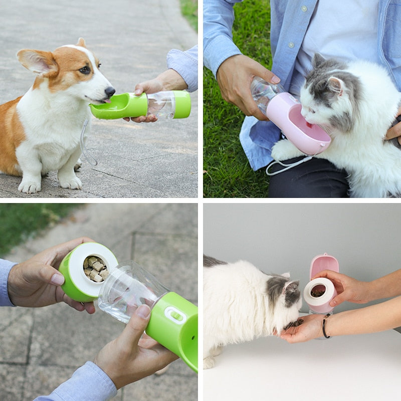  Gourde anti-gaspillage avec compartiment croquettes chien et chat