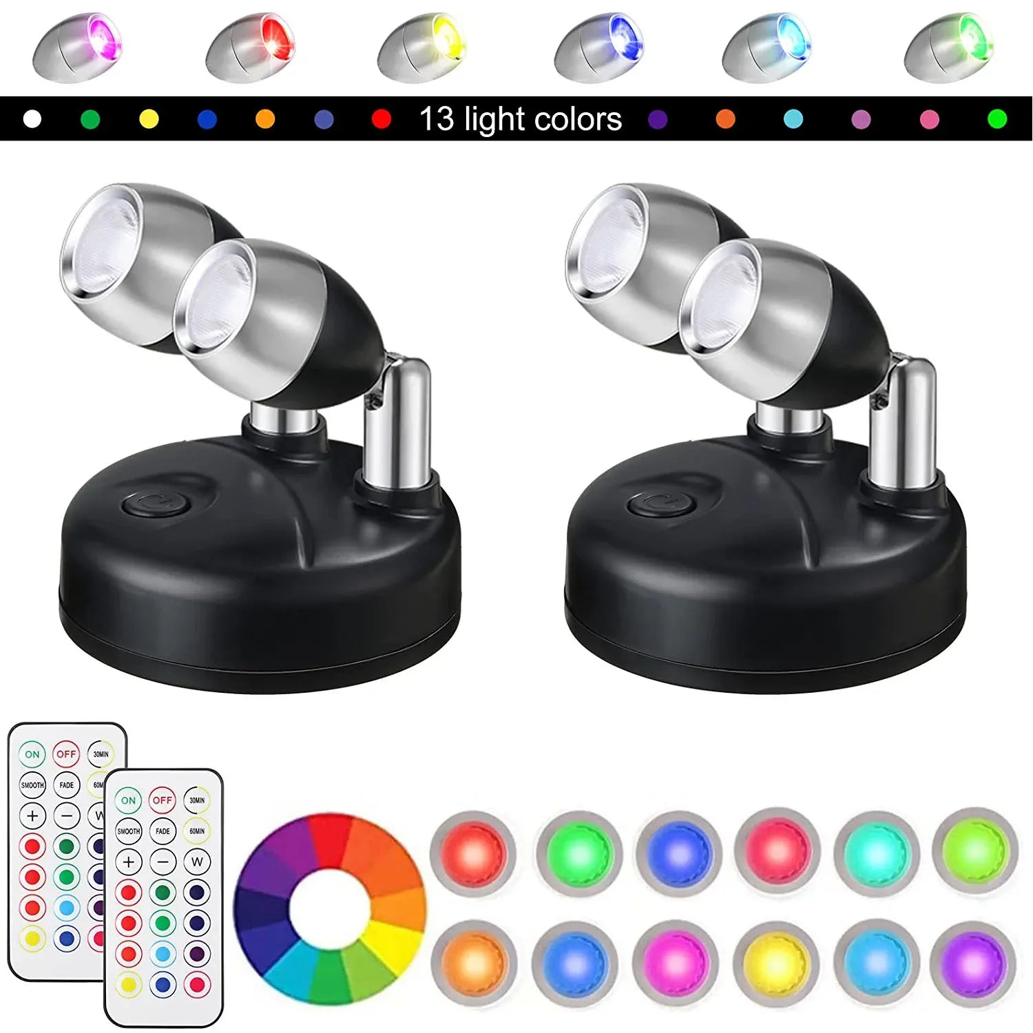 Paquete de 2 proyectores LED inalámbricos con control remoto