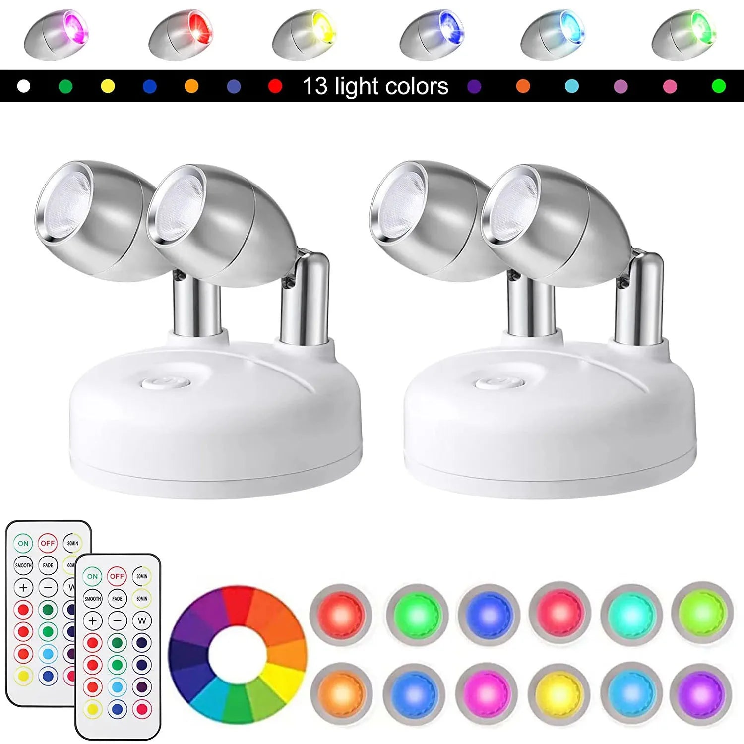 Paquete de 2 proyectores LED inalámbricos con control remoto